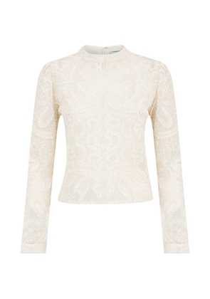 FARM Rio embroidered crew-neck blouse - Neutrals