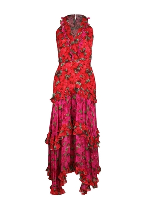 Saloni Jolie ruffled floral midi dress - Red