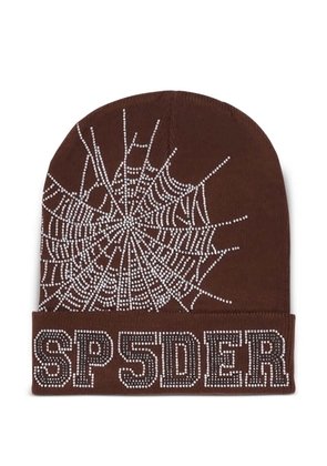 SP5DER rhinestone-embellished beanie - Brown