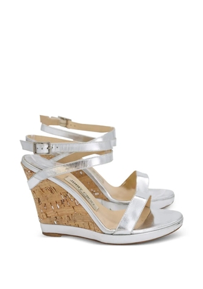 Jimmy Choo Pre-Owned leather strappy wedge sandals - Silver