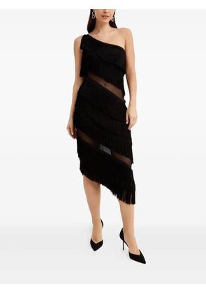 Norma Kamali fringed asymmetric midi dress - Black