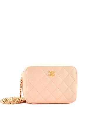 CHANEL Pre-Owned Pearl Crush Zip Around Vanity Case with Chain Quilted Lambskin Mini clutch bag - Pink