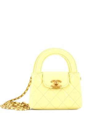 CHANEL Pre-Owned Kelly Top Handle Shopping Bag Quilted Shiny Aged Calfskin Nano crossbody bag - Yellow