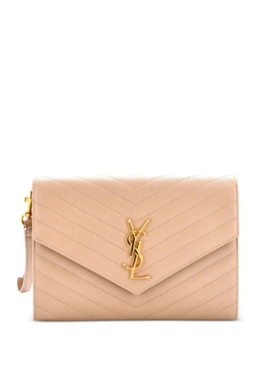 Saint Laurent Pre-Owned Classic Monogram Envelope Wristlet Matelasse Chevron Leather clutch bag - Neutrals