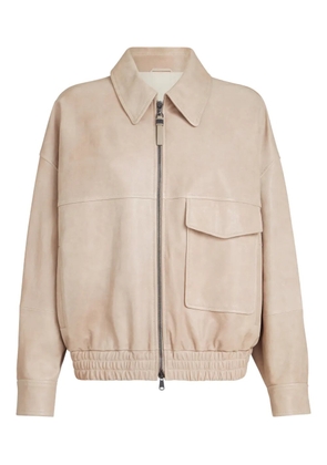 Brunello Cucinelli monili-detail leather jacket - Neutrals