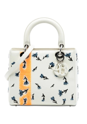 Christian Dior Pre-Owned 2015 Medium Lambskin Floral Sequin Lady Dior satchel - White