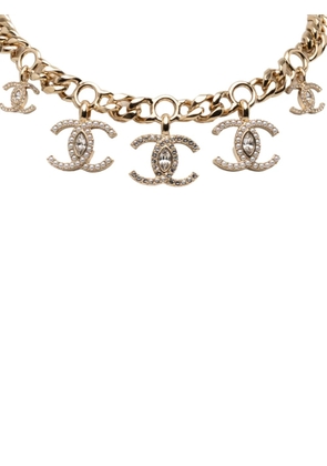 CHANEL Pre-Owned 2021 CC Gold Plated Faux Pearl Crystal Choker Necklace costume necklace