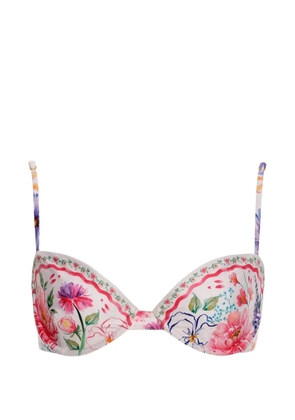 Agua Bendita floral embroidered bikini top - White