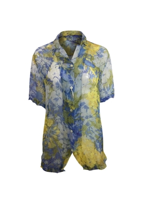 Dries Van Noten Pre-Owned crinkled floral-print shirt - Blue