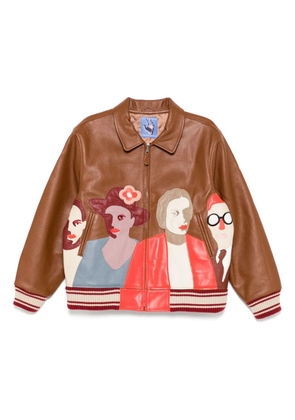 KidSuper patchwork-portraits leather jacket - Brown