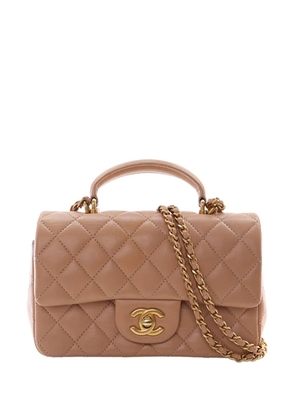 CHANEL Pre-Owned 2021-2025 Mini Rectangular Classic Lambskin Top Handle Flap satchel - Brown