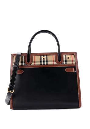Burberry Pre-Owned Title Two Handle Tote Leather with Vintage Check Canvas Small satchel - Black