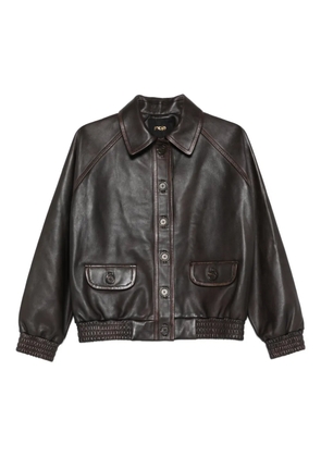 Maje buttoned leather jacket - Brown