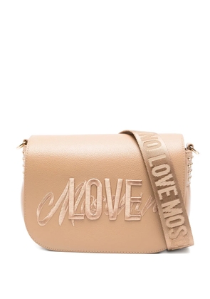 Love Moschino logo-embroidered studded crossbody bag - Neutrals