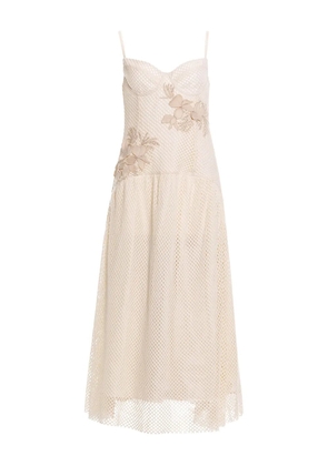 Agua Bendita Rayna floral-embellished midi dress - Neutrals