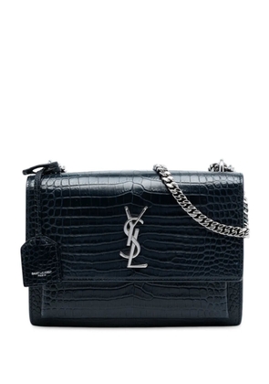 Saint Laurent Pre-Owned 2018 Medium Croc Embossed Monogram Sunset Bag crossbody bag - Black