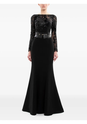 Saiid Kobeisy embroidered-upper long-sleeve dress - Black