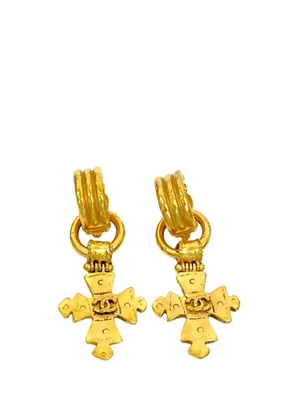 CHANEL Pre-Owned 2004 CC Gold Plated Cross Dangling Clip On Earrings costume earrings