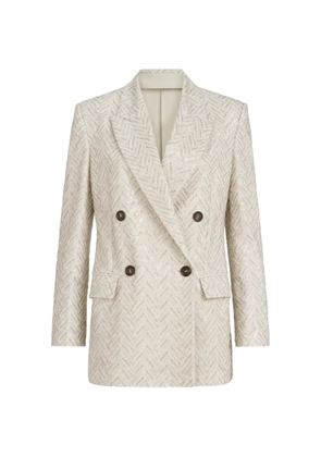 Brunello Cucinelli dazzling maxi chevron embroidery blazer in linen - Neutrals