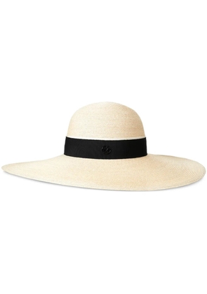 Maison Michel Blanche logo-detail straw hat - Neutrals