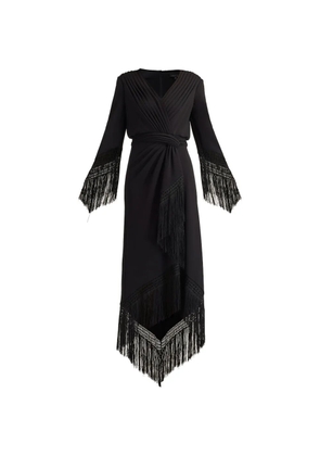 Tadashi Shoji fringed V-neck midi dress - Black