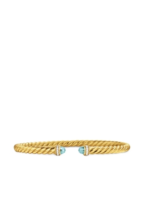 David Yurman 18K yellow gold Cablespira® Flex diamond and aquamarine bangle