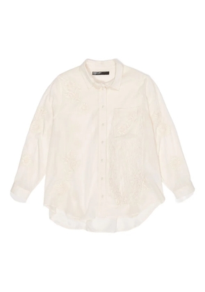 Bimba y Lola floral-embroidered fringed shirt - Neutrals