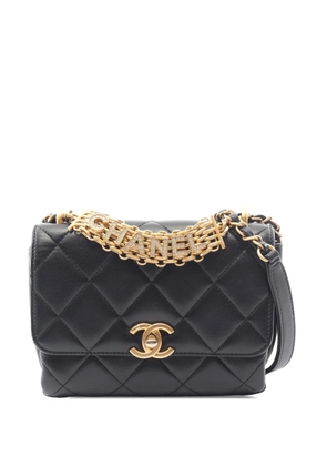 CHANEL Pre-Owned 2021-2026 Small Quilted Lambskin Crystal Logo Letters Chain Handle Flap crossbody bag - Black