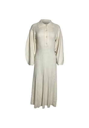 Chloé Vintage ribbed-knit collared midi dress - Neutrals