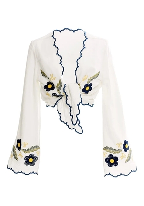 Agua Bendita embroidered bell-sleeve top - White