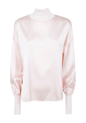 D.Exterior high-neck balloon-sleeve blouse - Pink