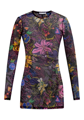 AREA hotfix printed tulle mini dress - Black