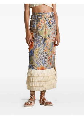 IXIAH Casablanca floral-print midi skirt - Blue