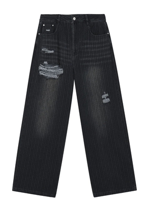 tout a coup ripped pinstripe denim - Black