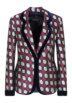 Emporio Armani checked velvet-trimmed blazer - Blue