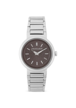 Trussardi Silver Tone Round 35mm Watch - Brown
