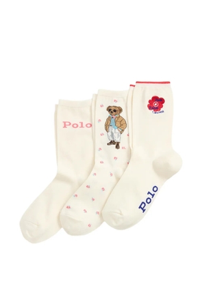 Polo Ralph Lauren Polo Bear floral-motif socks (set of three) - Neutrals