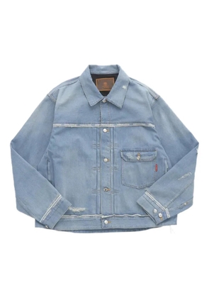 Mastermind Japan skull-print distressed denim jacket - Blue