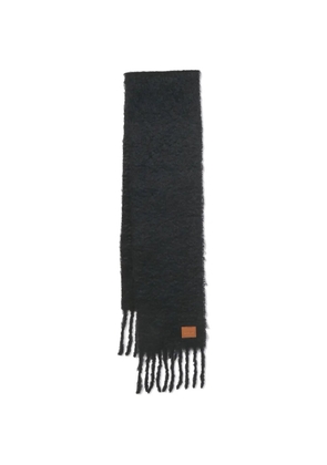 Loewe Pre-Owned logo-patch fringed-hem scarf - Black