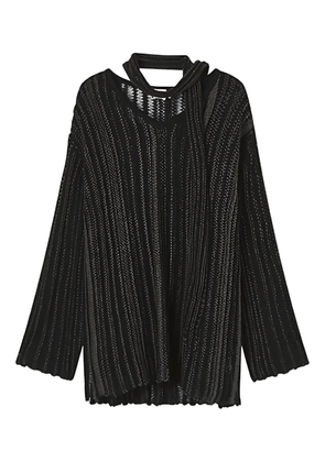 b+ab tie-neck ribbed-knit sweater - Black