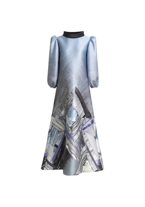 Gemy Maalouf puffed sleeves geometric maxi dress - Blue