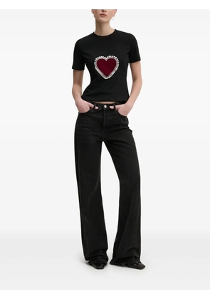 NEVER FULLY DRESSED velvet-heart embellished T-shirt - Black