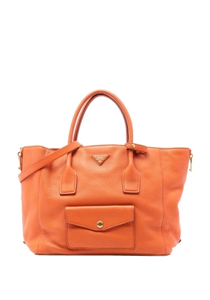 Prada Pre-Owned 2013-2025 Vitello Daino Side Zip Twin Pocket Open Convertible Tote satchel - Orange