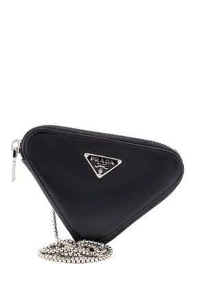Prada Pre-Owned Triangle Pouch Bag with Chain Brushed Leather Mini crossbody bag - Black