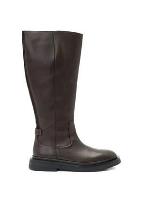 AllSaints Escher zip logo-strap knee-high boots - Brown
