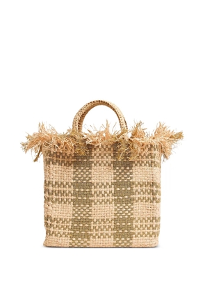 Pamela Munson woven raffia check mate bag - Neutrals