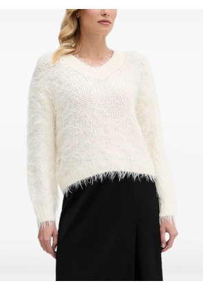 OUI fluffy V-neck sweater - White
