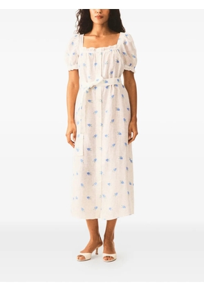 Sleeper square-neck floral linen dress - White