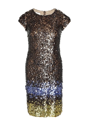 Oscar de la Renta embellished short-sleeved dress - Brown