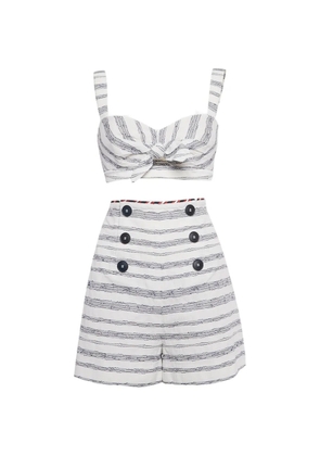 Paule Ka stripe embroidered shorts set - White